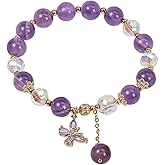 Buddha Stones Amethyst & Butterfly Charm Elastic Bracelet for Women, Handmade Stretch Anxiety Amethyst Crystal Beaded Bracelet, Natural Gemstone Bracelet Jewelry Gift For Women, Includes Gift Box -8MM