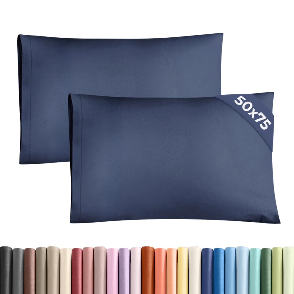 Pillowcases 2 Pack Standard Size 50x75 cm Navy Blue, Brushed Microfiber with Envelope Closure, Extra Soft Breathable Cooling Pillow Cases, Wrinkle Free Machine Washable Pillow Covers, OEKO-TEX