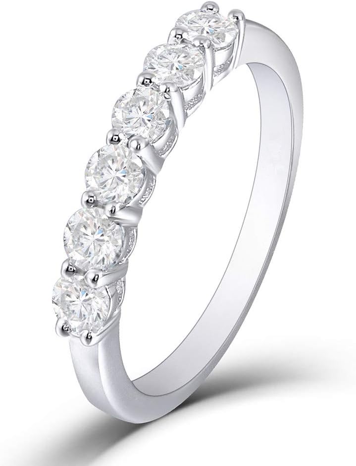 DovEggsMoissanite Wedding Band, Wedding Rings for Women, 0.6ctw GHI Color Lab Created Diamond 14k Gold Quality Sterling Silver Rings Half Eternity Stackable Engagement Ring Anniversary Band