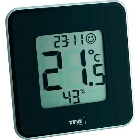 TFA Dostmann Style digitales Thermo-Hygrometer, 30.5021.01, zur Raumklimakontrolle, schwarz