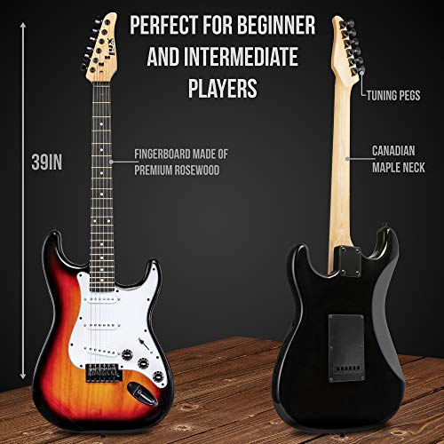 LyxPro Full Size Electric Guitar with 20w Amp, Package Includes All Accessories, Digital Tuner, Strings, Picks, Tremolo Bar, Shoulder Strap, and Case Bag Complete Beginner Starter kit Pack,Sunburst LyxPro Full Size Electric Guitar with 20w Amp, Package Includes All Accessories, Digital Tuner, Strings, Picks, Tremolo Bar, Shoulder Strap, and Case Bag Complete Beginner Starter kit Pack,Sunburst