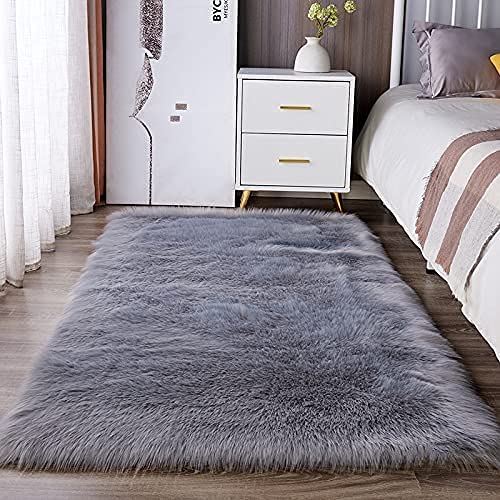 KAIHONG Faux Fur Sheepskin Style Rug (75 x 120 cm) Faux Fleece Chair Cover Seat Pad Soft Fluffy Shaggy Area Rugs For Bedroom Sofa Floor (gray, rectangle75 x 120 cm)