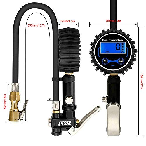 JYSW Digital Tire Inflator with Pressure Gauge, 200PSI Heavy Duty Air Chuck and Compressor Accessories with Rubber Hose and Quick Connect Plug for Auto, Truck, Bike, Motorcycle, Backlit 0.1 Accuracy