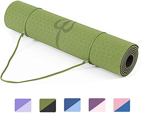 Eco Friendly Yoga Mat- 6mm Thick Exercise Mats with Body Alignment System 72"x 24" (Green/Black)