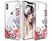 Casetego Compatible iPhone Xs Max Case,Clear Soft Flexible TPU Case Rubber Silicone Skin with Flowers Floral Printed Back Cover for Apple iPhone Xs Max 6.5 inch 2018,Pink Red Flower