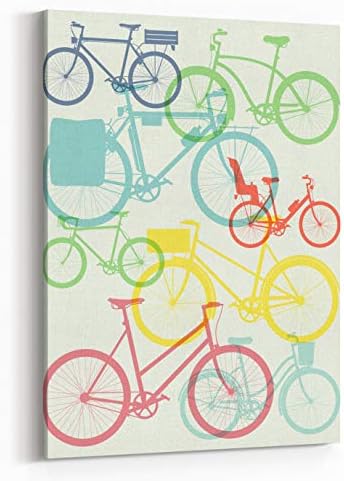 Rosenberry Rooms Canvas Wall Art Prints - Vector Flat Modern Urban, Town and City Bicycles Background Featuring Touring Bicycle, Fixed Gear, Wooden Crate, Retro Frame and Baby Seat (20 x 24 inches)