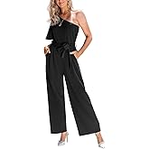 CUPSHE Women's One Shoulder Jumpsuits Dressy One Piece Short Sleeve Belted Wide Leg Long Pants Jumpsuit