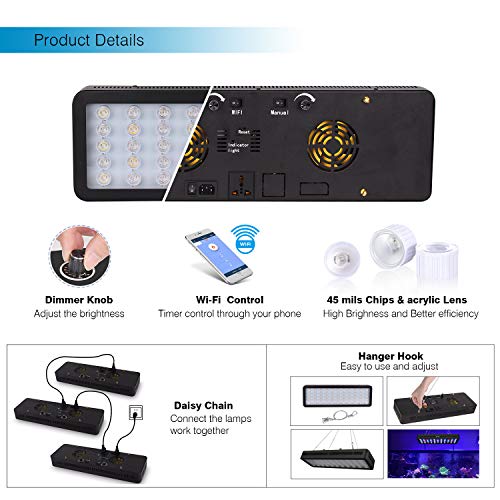 Lightimetunnel WiFi LED Aquarium Light, 165W WiFi Plus Dimmable Full Spectrum Fish Tank Light with Four Channels for Freshwater Saltwater Marine Tanks LPS/SPS - Thumbnail 4