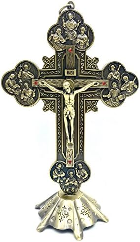 Altar Stand Cross Crucifix 8.25” Jesus Church Bronze Tone Jerusalem Holy Land