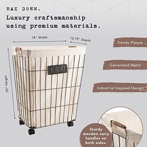 Rae Dunn Heavy Duty Laundry Hamper on Wheels Lined Basket with