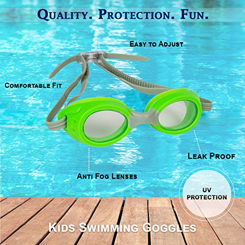 Splaqua Kids Swim Goggles for Boys and Girls - Adjustable Straps, Silicone Eye Seal, UV Protection and Anti Fog Lenses Swimming Goggle - Neon Green - Thumbnail 2