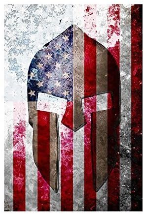 Molon Labe Themed Art Work - Distressed American Flag & Spartan Helmet Print on Archival Paper, Metal Sheet or Stretched Canvas