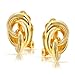 Interlocking Rope Love Knot Clip On Earrings For Women Non Pierced Ears Polished 14K Gold Silver Plated Brass