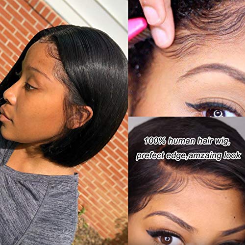 Geeta hair Human Hair Lace Front 13x4 Wigs Bob 150 Density Brazilian Virgin Human Hair Short Bob Wigs Straight Hair Natural Colo (8 Inch, 13x4 lace front wigs bob)
