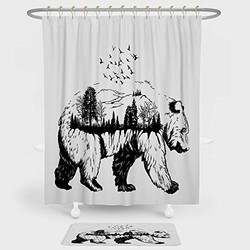Iprint Cabin Decor Shower Curtain And Floor Mat Combination Set