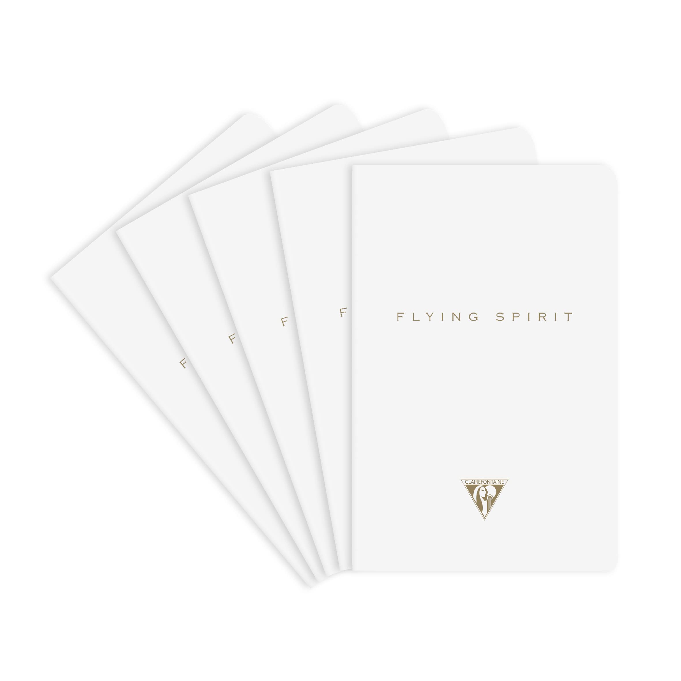 Clairefontaine 104596C - A pack of 5 Flying Spirit thread-stitched notebooks 96 ivory pages 9x14 cm 90g lined, laminated white card cover, assorted patterns