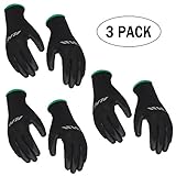 [3-Pack] ILM Safety Work Gloves Ultimate Grip For Garden Fishing Electrician Automotive Kids Women Men (M, BLACK)
