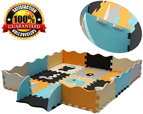 Baby Play Mat with Fence Interlocking Foam Floor Tiles Puzzle Crawling Mat for Playroom & Nursery | Neutral Color for Infants, Toddlers & Kids (Color1)