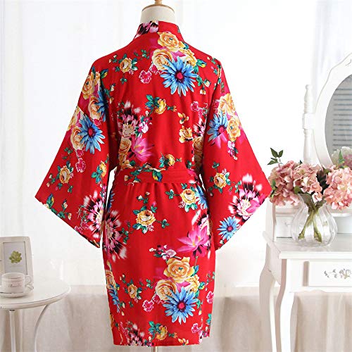 CofeeMO Women's Floral Print Kimono Satin Wrap Pajamas,Sexy Long Sleeve Sleepwear Ladies Robe(Red,Free Size)