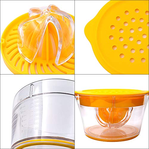 HouseHoo Lemon Squeezer Orange Juicer Manual Hand Lemon Juicer, Squeezer Anti-Slip Citrus Juicer Reamer Rotation Manual Juicer Press with Strainer and Container, Kitchen Juicer Tool