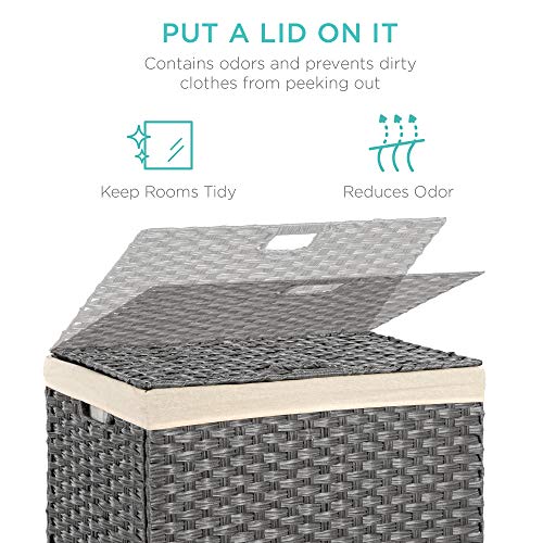 Best Choice Products Wicker Double Laundry Hamper, Rustic Divided Storage Basket w/Easy Assembly