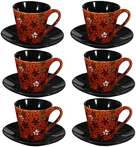 Set of 6 Ceramic Espresso Cup & Saucer Cups & Saucers Tableware Coffee Dining Embossed Floral Pattern New Gift (Set of 6 Red)