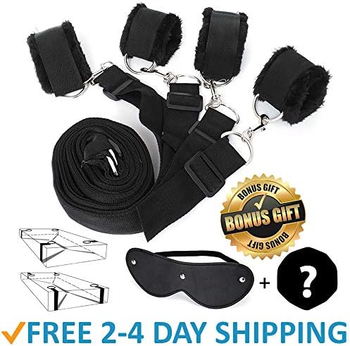 FriskyNite™ Premium Bed Restraints System Kit Medical Grade Restraint Strap with Soft Furry Comfortable Wrist and Ankle Straps (Black33)