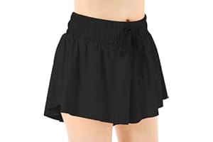 QooNoo Girls Butterfly Shorts with Pocket Flowy Athletic Shorts High Waist Preppy Running Shorts for Kids Teen