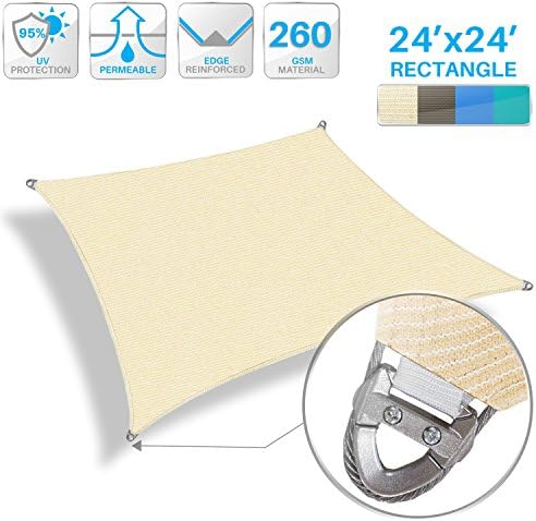 Patio Paradise 24'x 24' Strengthen Large Sun Shade Sail Reinforced by Steel Wire- Beige Square Heavy Duty Permeable UV Block Fabric Durable Patio Outdoor Garden Backyard