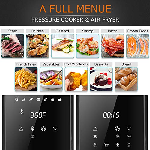 6.5Qt Pressure Cooker and Air Fryer Combos, 1500W Pressure, Steamer Cooker, Air Fryer All-in-One Multi-Cooker with LED Touchscreen Display, 3-Qt Air Fry Basket, Pressure & Crisper Lid, Free Recipe Book