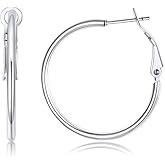 FOCALOOK 14K Gold Plated Lightweight Large Hoops| 2mm Thin Hoop Earrings for Women 30/40/50/70/100mm