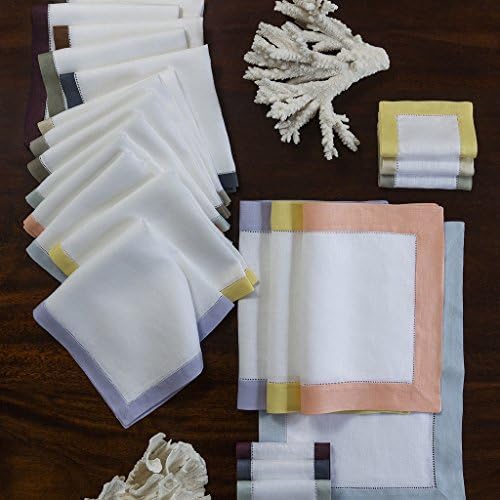 Filetto by Sferra - S/4 Cocktail Napkin 6x9 (White/red)