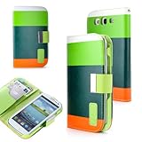 Generic Wallet PU Leather Case Card Holder Flip Case Cover for Samsung i9300 Galaxy S3 III - Retail Packaging - Lime/Green/Orange