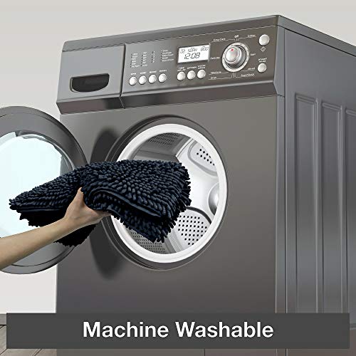 Phrixus 3 Piece Black Bathroom Rugs and Mats Sets, Ultra Soft Absorbent Chenille Bath Mat and U-Shaped Toilet Rugs with Non Slip TPR Bottom, Machine Washable Rug for Bathroom Tub, Shower