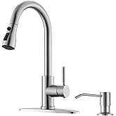 WEWE Kitchen Sink Faucet with Soap Dispenser, Lead-Free Kitchen Faucet with Pull Down Sprayer 3 Modes Stainless Steel Single Handle Single Hole Pull Out Brushed Nickel Faucet for Bar Laundry RV Sink