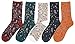 Bellady Women Lady's 5 Pair Bohemian Vintage Style Cotton Crew Socks,Multi Color