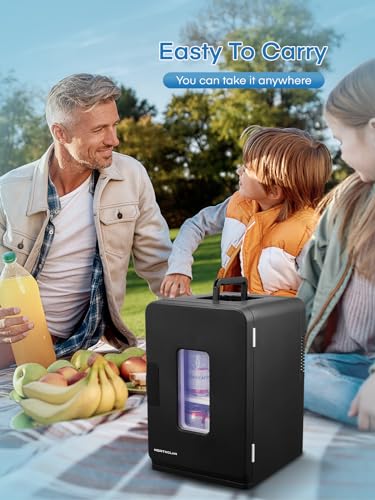 NORTHCLAN Mini Fridge 15 L / 21 Cans for Bedroom | 2 in 1 Small Fridge for Car, 12 V/220 V Portable Drinks Fridge with Cooling and Heating Function, ≤38 dB Eco Mode Quiet