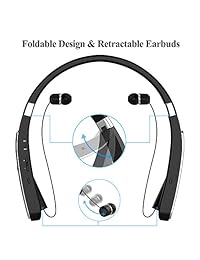 Auriculares Bluetooth, auriculares bluetooth LBell 30 horas de tiempo de reproducción, correa de cuello inalámbrica, diseño con auriculares retráctiles plegables para teléfonos móviles como X 8 7 Plus Samsung Galaxy S9 Note 8 Negro