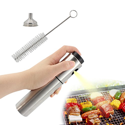 Improved Olive Oil and Vinegar Sprayer - Stainless Steel Barbecue Marinade Spray Bottle for Cooking Barbecue Salad Baking,Including 1 Extra Stainless Steel Mini Funnel, 1 Cleaning Brush