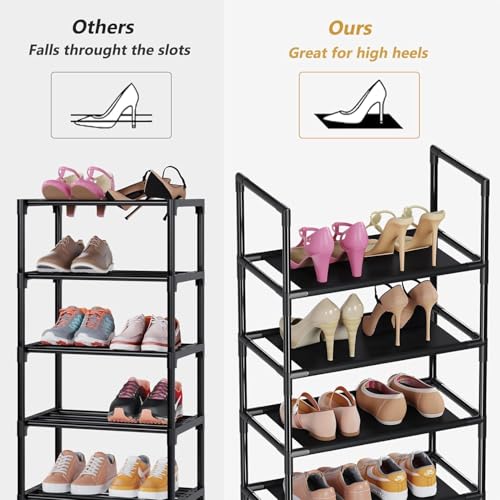 Last page® Shoe Rack 10-Tier Metal Narrow Shoe Organizer 20 Pairs Tall Shoe Storage Rack with Hook, Vertical Shoe and Boots Organizer, Shoe Shelf Organizer for Entryway Closet Hallway Black