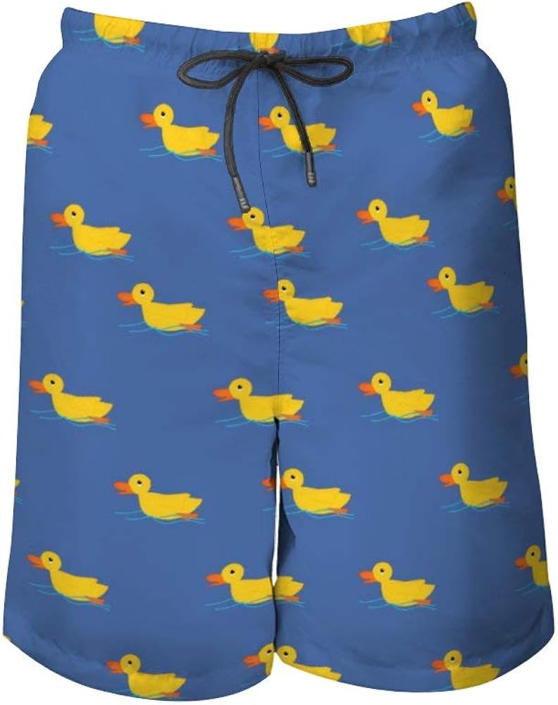HWHREN Beach Shorts Yellow Rubber Ducky Blue Men's Shorts Swimming