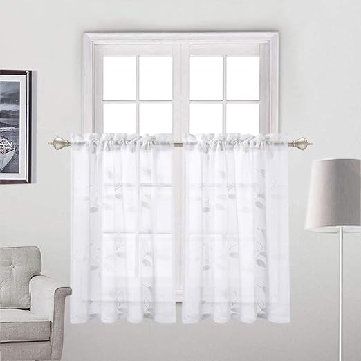 Amazon Com Haperlare White Sheer Kitchen Tiers Curtains Leaves