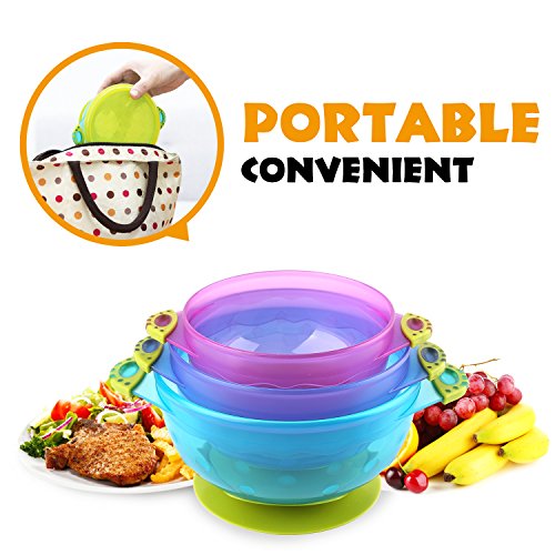 image for Zooawa Baby Bowls with Suction Base, 3-PACK Nonslip Spill Proof Feedin