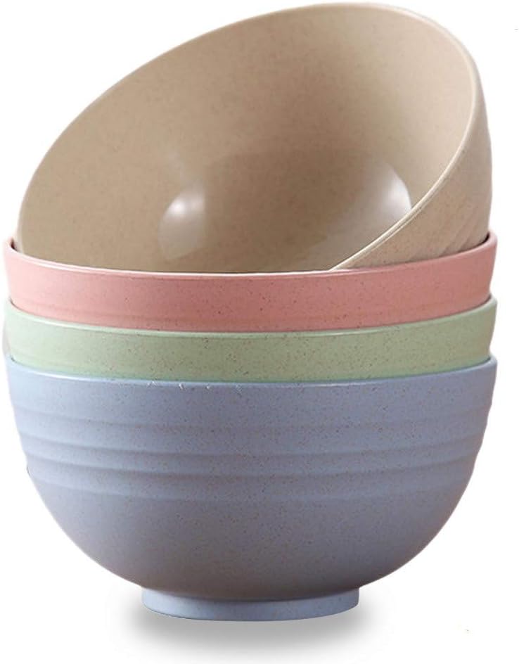 SUMAJU 4 Pack Wheat Straw Bowls, Assorted Colors Cereal Bowls Dishwasher & Microwave Safe Snack Bowl Sets for Kids/Toddler/Baby Feeding, Rice, Soup