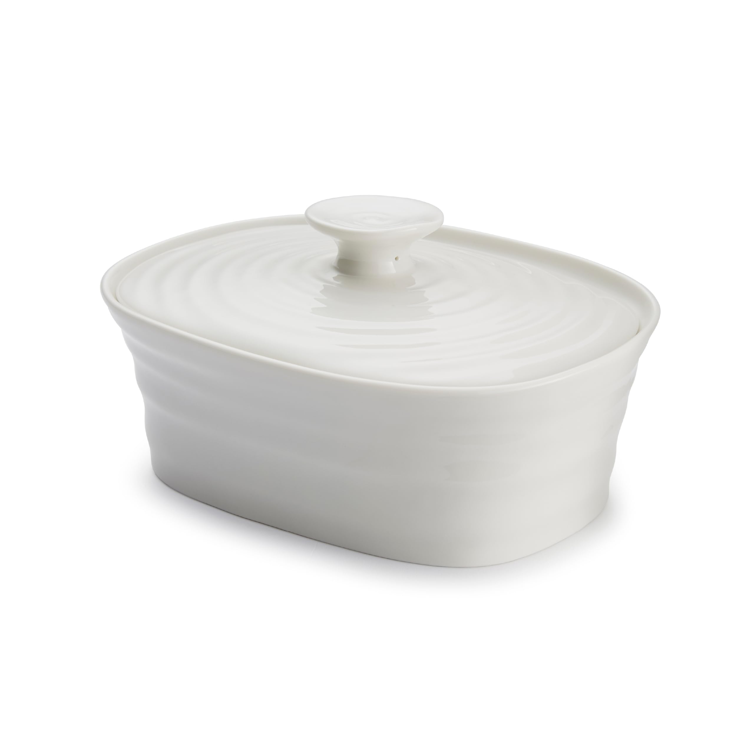 Portmeirion x Sophie Conran Porcelain Butter Dish with Lid - White Ceramic Butter Dish with Handle, Great Gift for Farmhouse and Kitchen Lovers