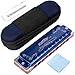 Harmonica Key of C 10 Hole 20 Tone Harmonica C Blues with Case Top Grade Heavy Duty for Professional Player,Beginner,Gift - Blue