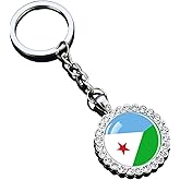 Ruoming 1 National Flag Keychain With Rhinestones, Glass Dome Pendant, Silver Metal Chain, 2
