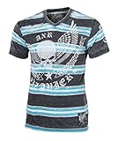 Xzavier Men's Vintage Acid Wash Burnout V Neck Graphic T-Shirt