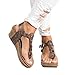 FISACE Womens Braided Mid High Wedge Sandals Casual T-Strap Wedge Heel Sandal Shoes