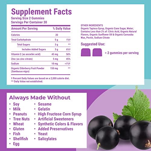 HYLAND’S ORGANIC ELDERBERRY PLUS GUMMIES, ORGANIC BLACK ELDERBERRY WITH ZINC AND VITAMIN C, IMMUNE SUPPORT SUPPLEMENT FOR ADULTS, 60 VEGAN GUMMIES (30 DAYS)